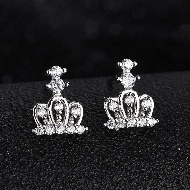 sterling silver diamonds crown stud earrings