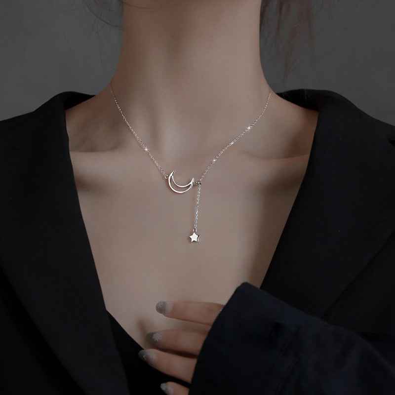 s925 sterling silver Moon and Star Female Necklace