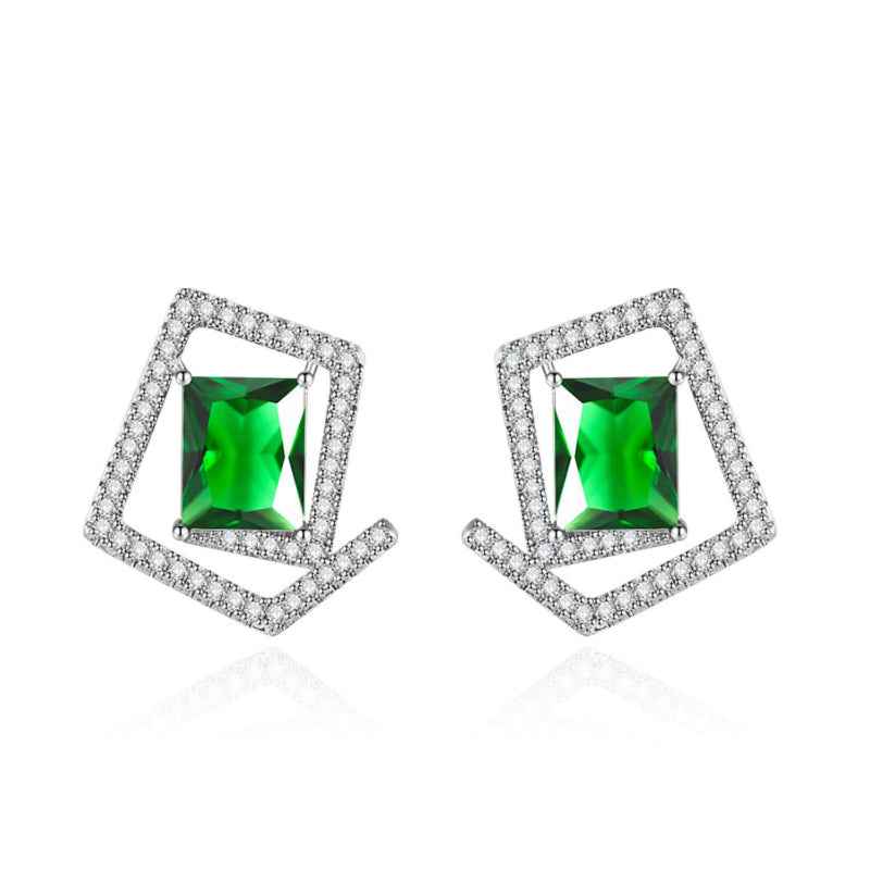 Jimmy Jewelry Emerald Green Geometric Stud Earrings s925 - Stylish and Chic Accessory