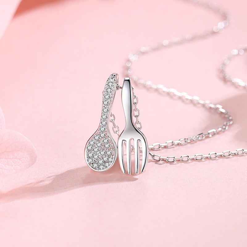 s925 sterling silver Spoon and Fork Charm Pendant Necklace