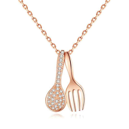 s925 sterling silver Spoon and Fork Charm Pendant Necklace