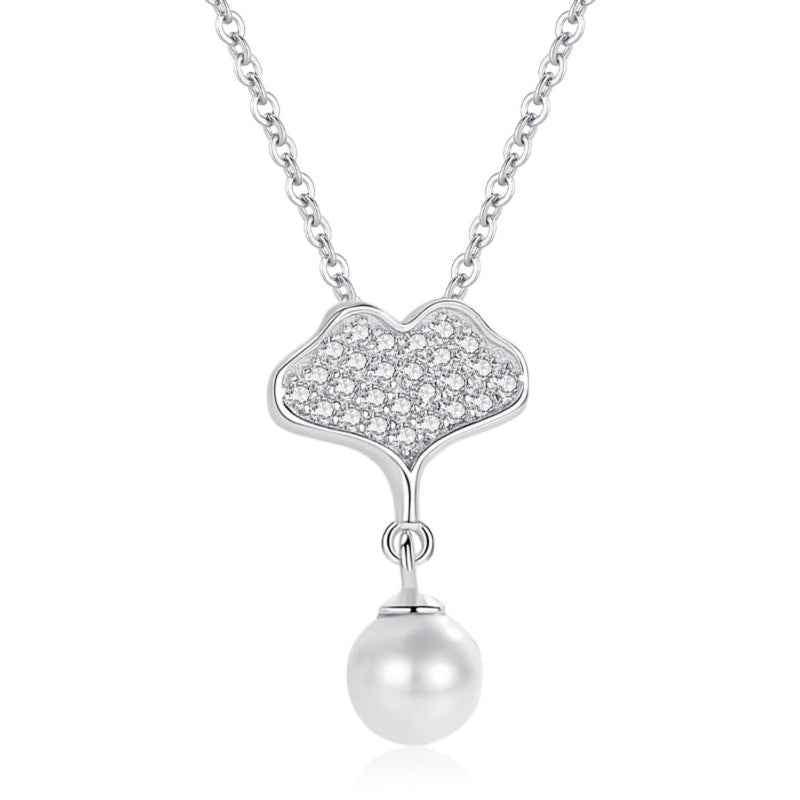 Elegant Ginkgo Leaf Pearl Pendant Necklace - JIMMY JEWELRY 01