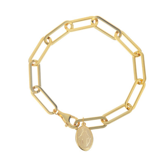 Rectangular Link Bracelet with Virgin Mary Charm

