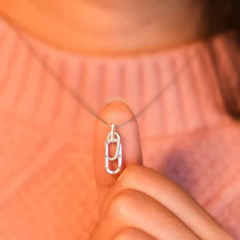 S925 Sterling Silver Interlocking Oval Pendant Necklace - JIMMY JEWELRY 01