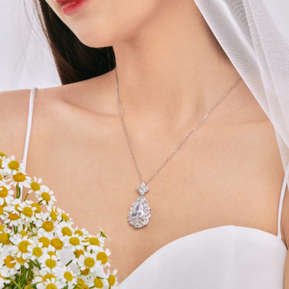 White Gold Plated Pear Cluster Necklace

