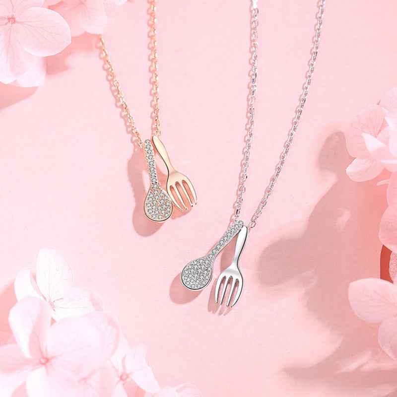 s925 sterling silver Spoon and Fork Charm Pendant Necklace