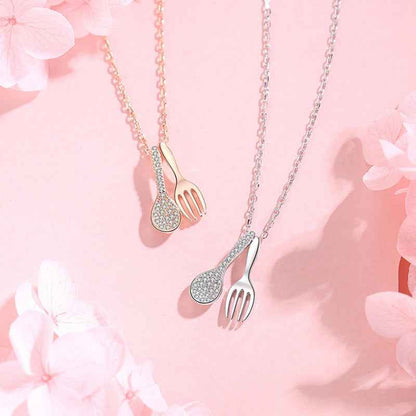 s925 sterling silver Spoon and Fork Charm Pendant Necklace