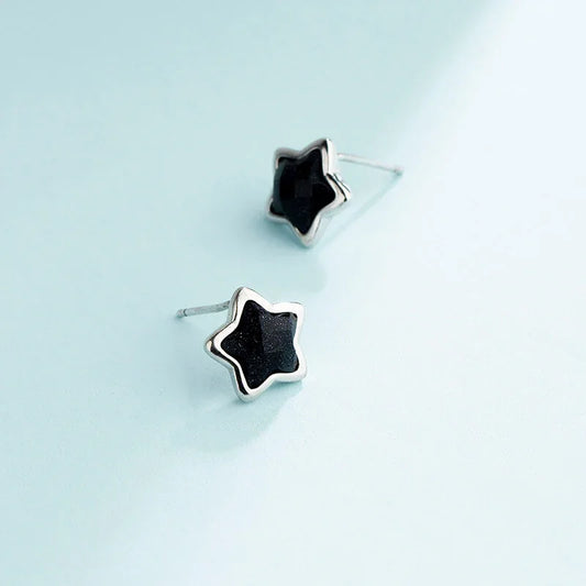 sterling silver black star stude earrings - JIMMY JEWELRY 01