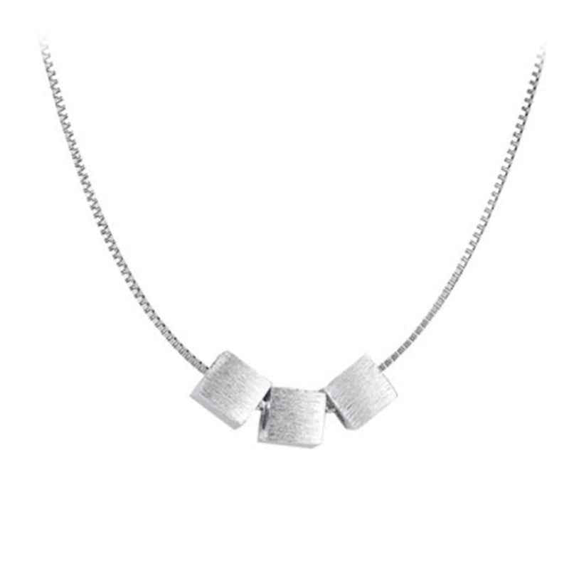 Silver Trio Square Pendant Female Necklace