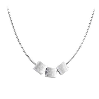 Silver Trio Square Pendant Female Necklace