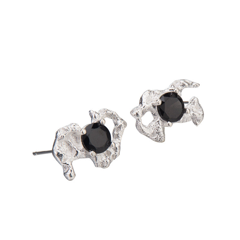 Rustic Silver Black Gem Studs


