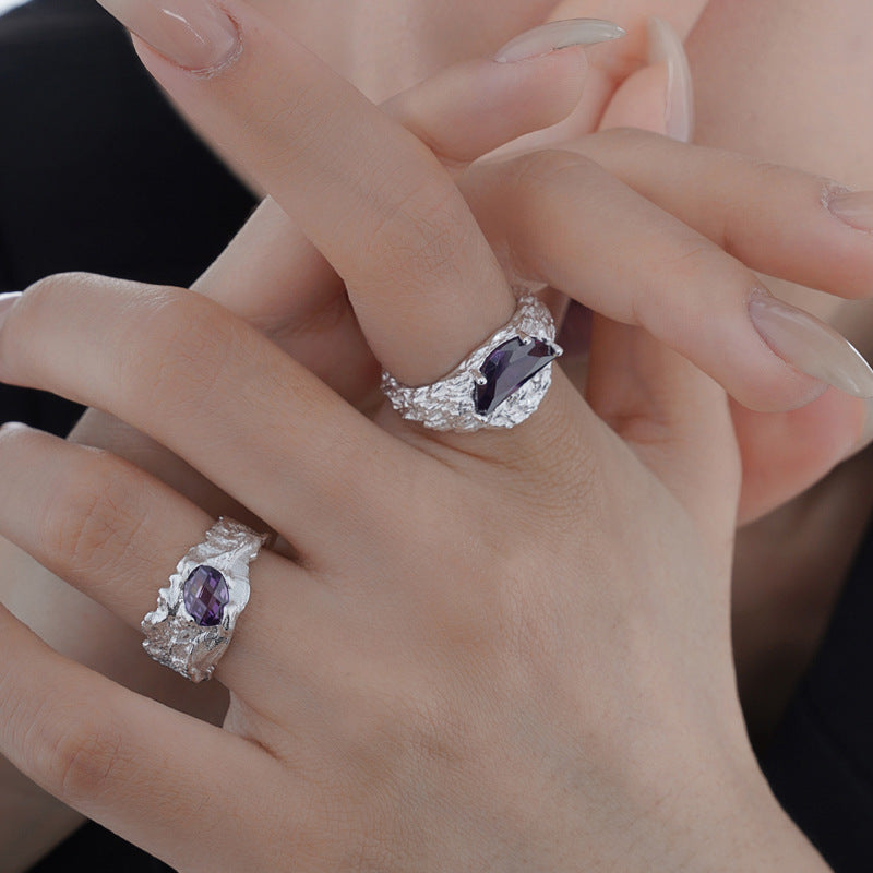 Textured Bypass Amethyst Ring

