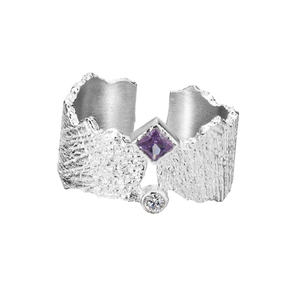 Silver Bypass Ring with Square Amethyst

