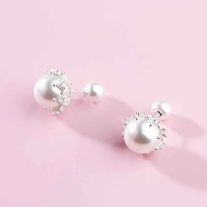 Elegant Double-Sided Pearl Drop Stud Earrings - JIMMY JEWELRY 01