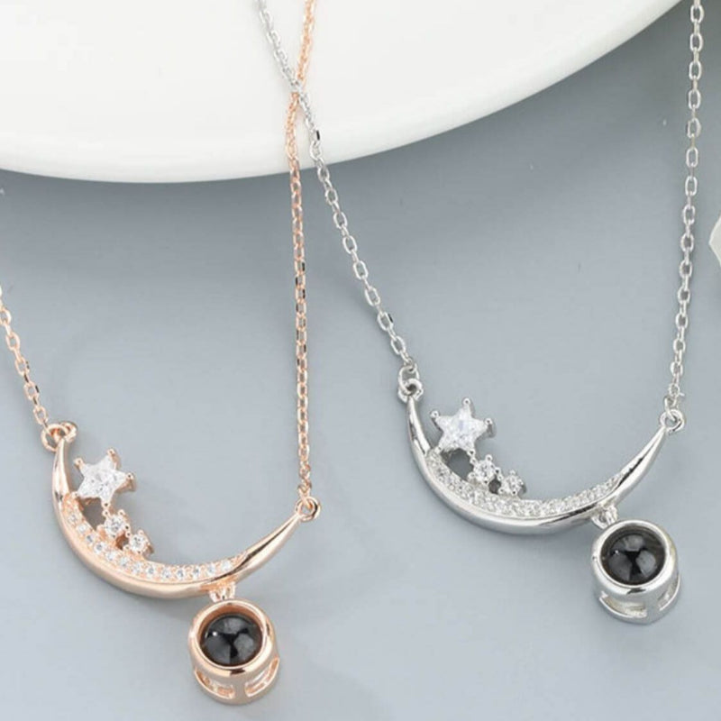 Rose Gold and Silver Moon & Star Projection Necklaces