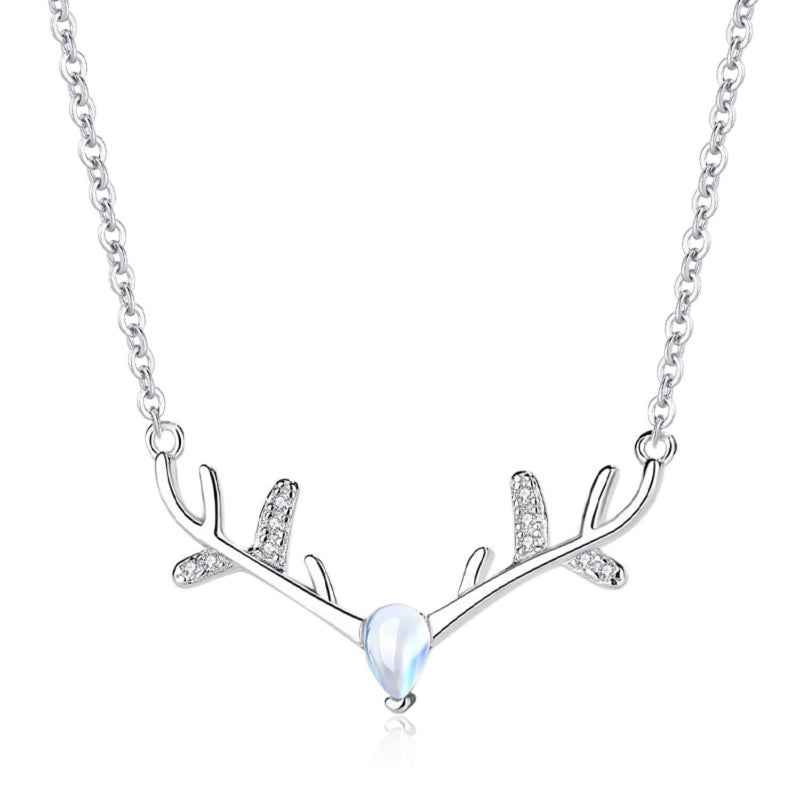 Jimmy's Jewelry Moonstone Antler Pendant Necklace in 925 Sterling Silver