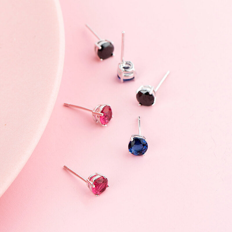 sterling silver 4 prong red blue brown color diamond  stud earrings