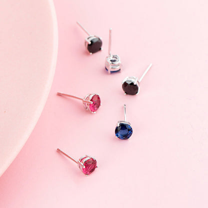 sterling silver 4 prong red blue brown color diamond  stud earrings