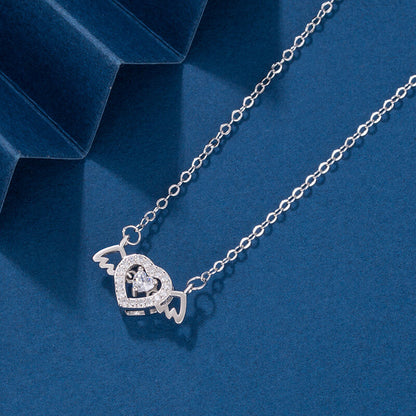 dainty diamond heart wing necklace