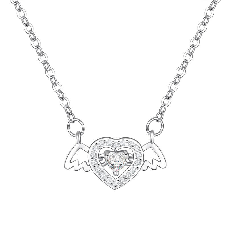 dainty diamond heart wing pendant