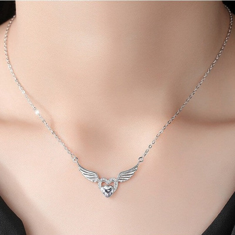 diamond heart wing necklace uk