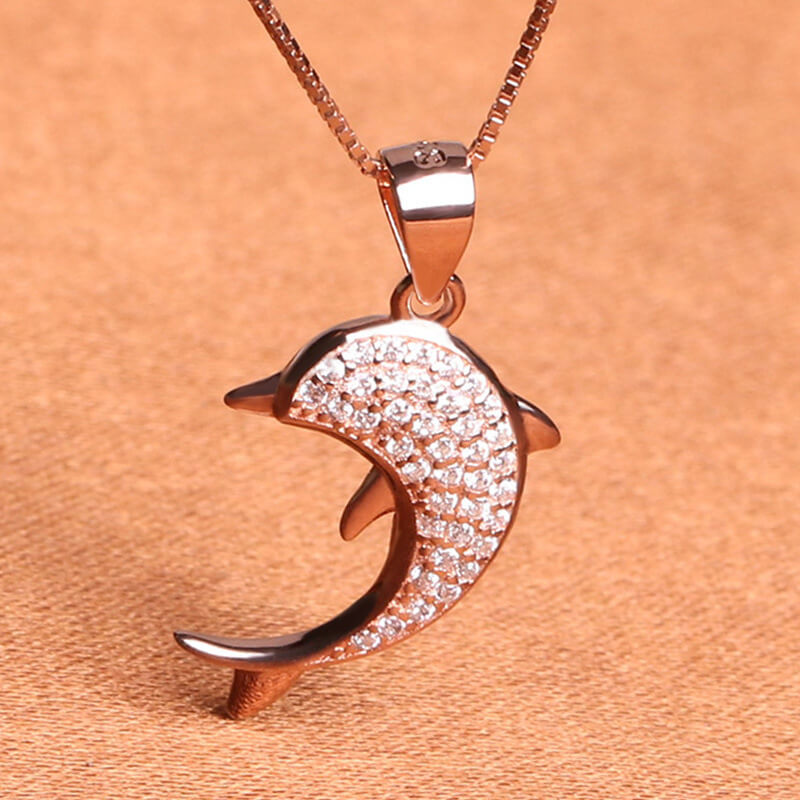 sterling silver diamond dolphin necklace