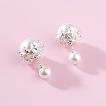 double pearl stud earrings