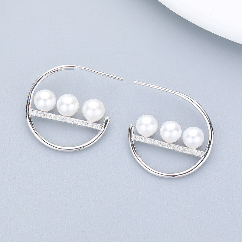 Silver Pearl CZ Earrings