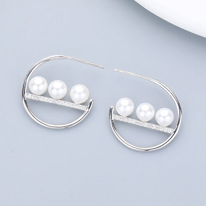 Silver Pearl CZ Earrings