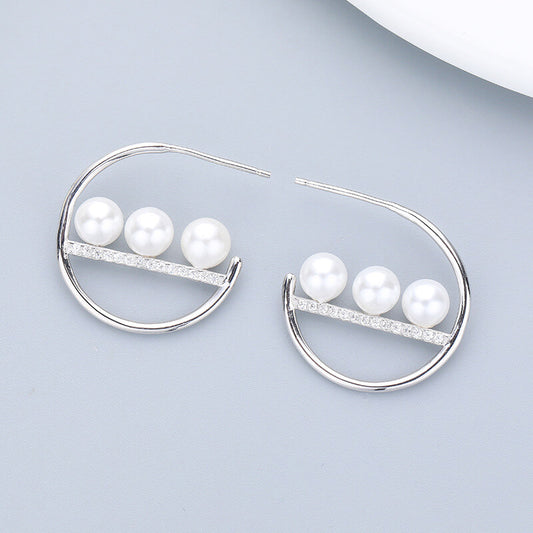 Silver Pearl CZ Earrings