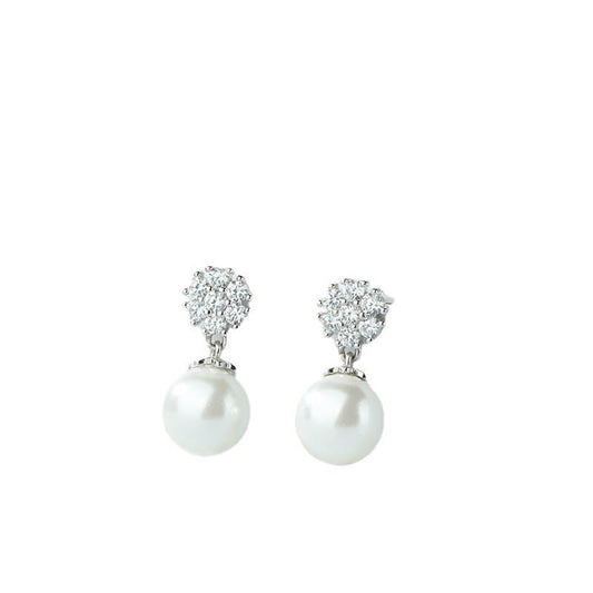 Sparkling Cluster Pearl Dangle Earrings

