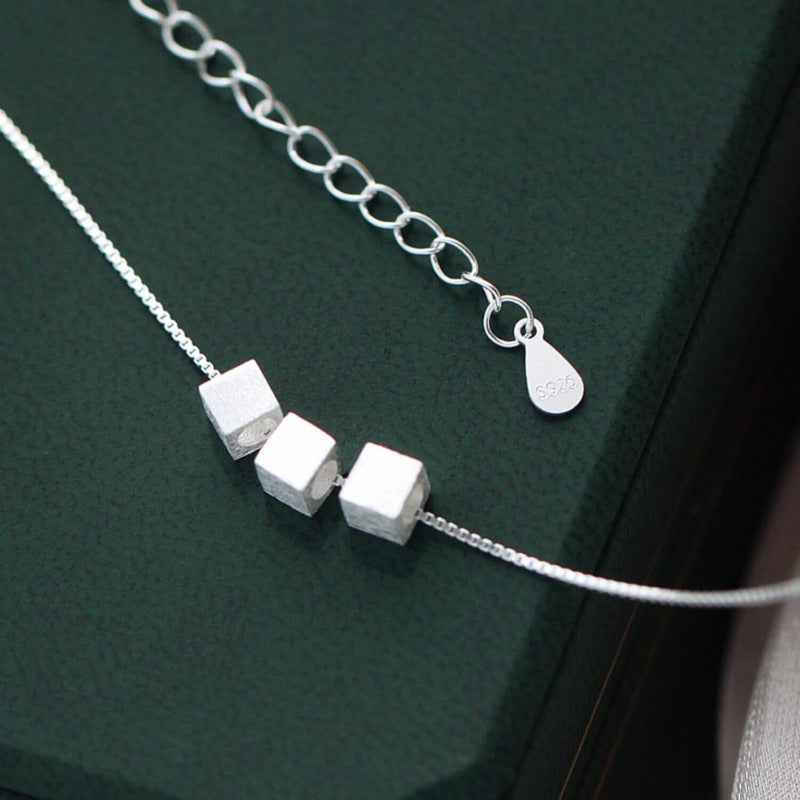 Silver Trio Square Pendant Female Necklace