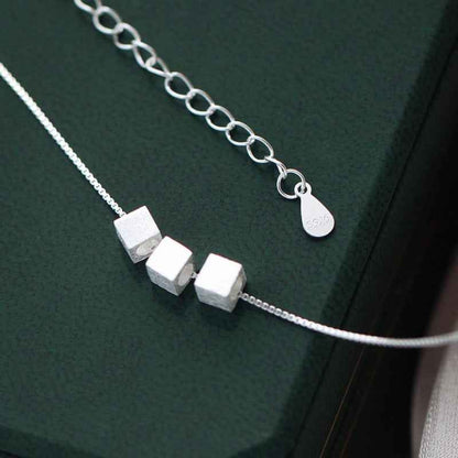 Silver Trio Square Pendant Female Necklace