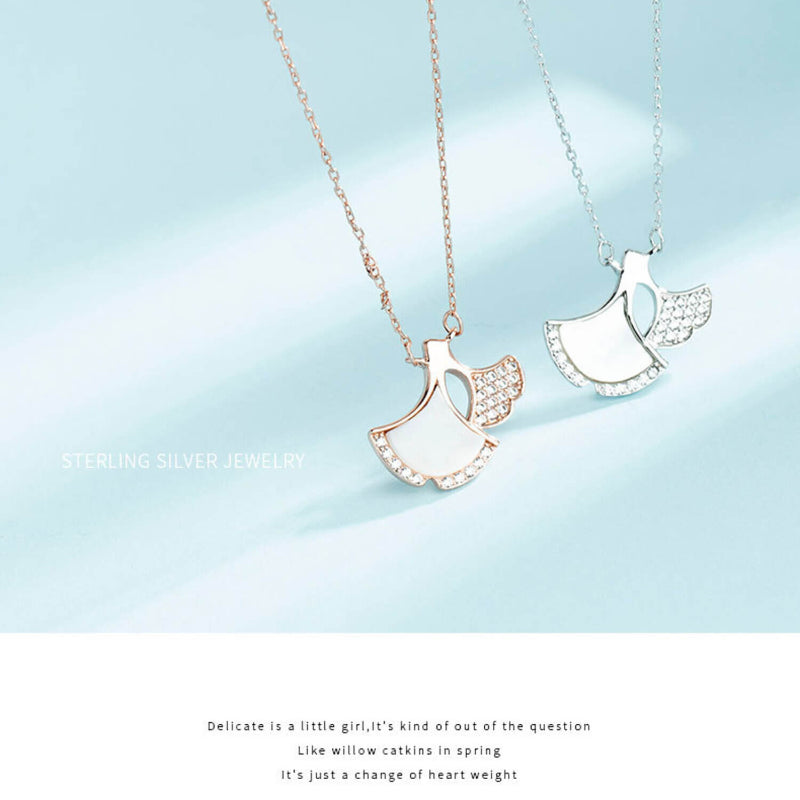 diamond shell gingko necklace