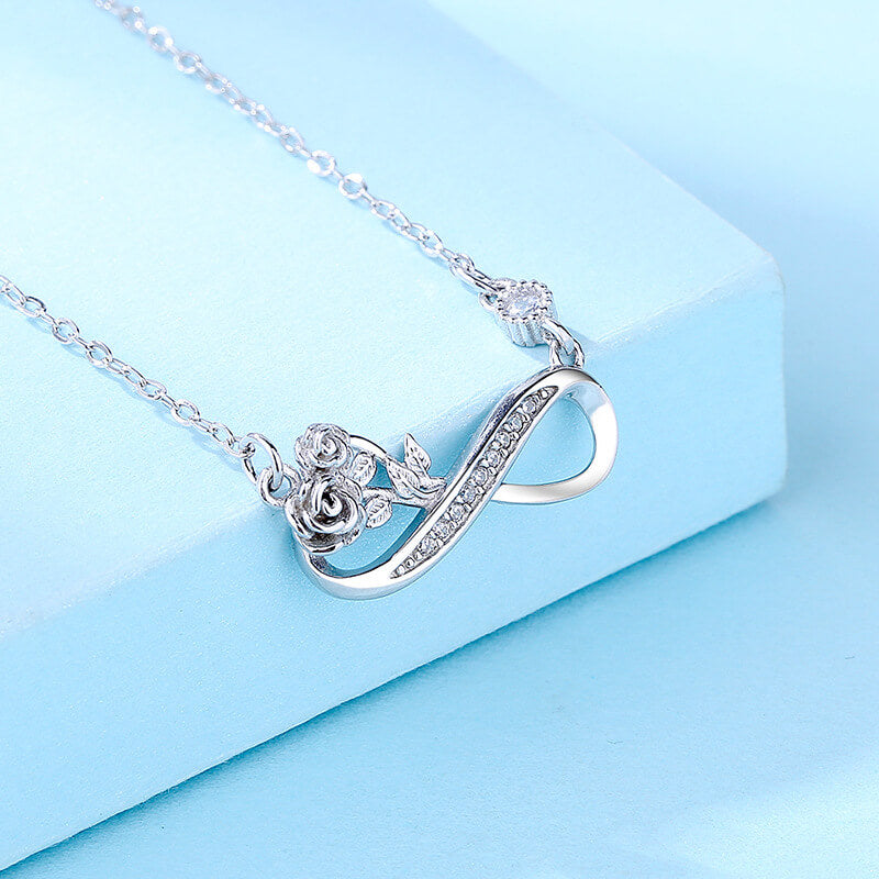 Delicate Rose & Crystal Infinity Dainty Necklace
