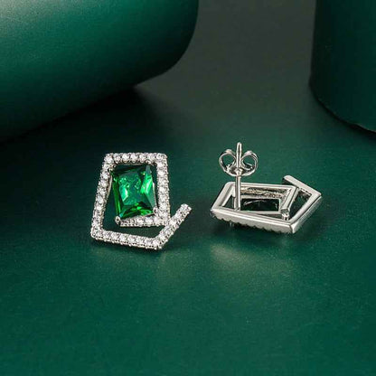 Jimmy Jewelry Emerald Green Geometric Stud Earrings s925 - Stylish and Chic Accessory