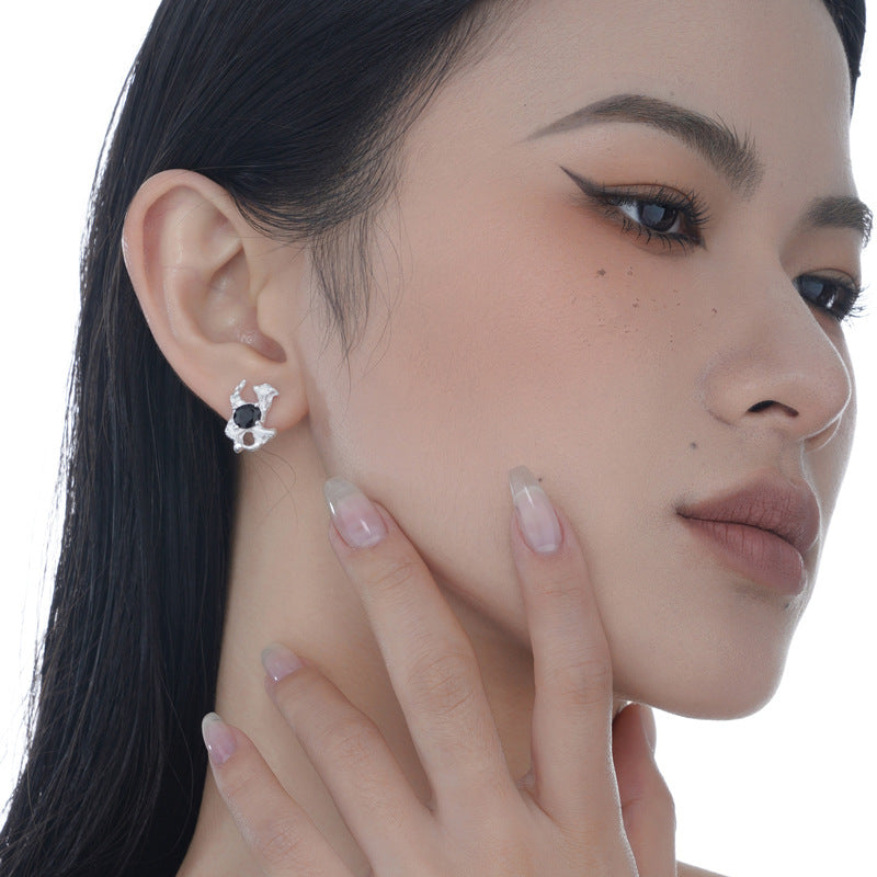 Irregular Silver Black Onyx Studs

