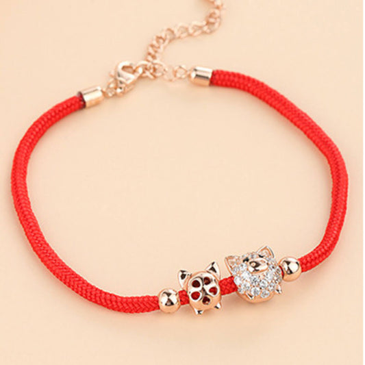 Red String Bracelet with Pig