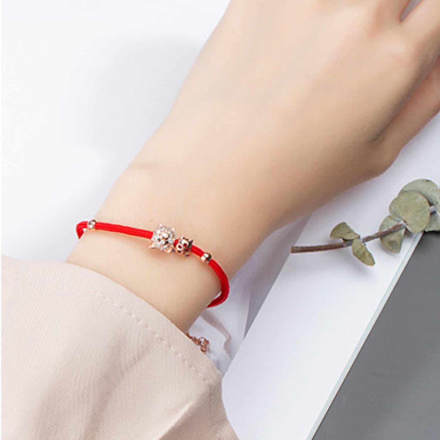 women`s Red String Bracelet with Pig