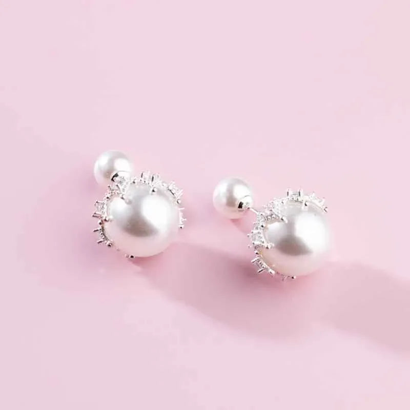 Elegant Double-Sided Pearl Drop Stud Earrings - JIMMY JEWELRY 01