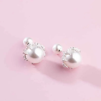 Elegant Double-Sided Pearl Drop Stud Earrings - JIMMY JEWELRY 01