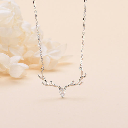 Rhodium plated antler necklace
