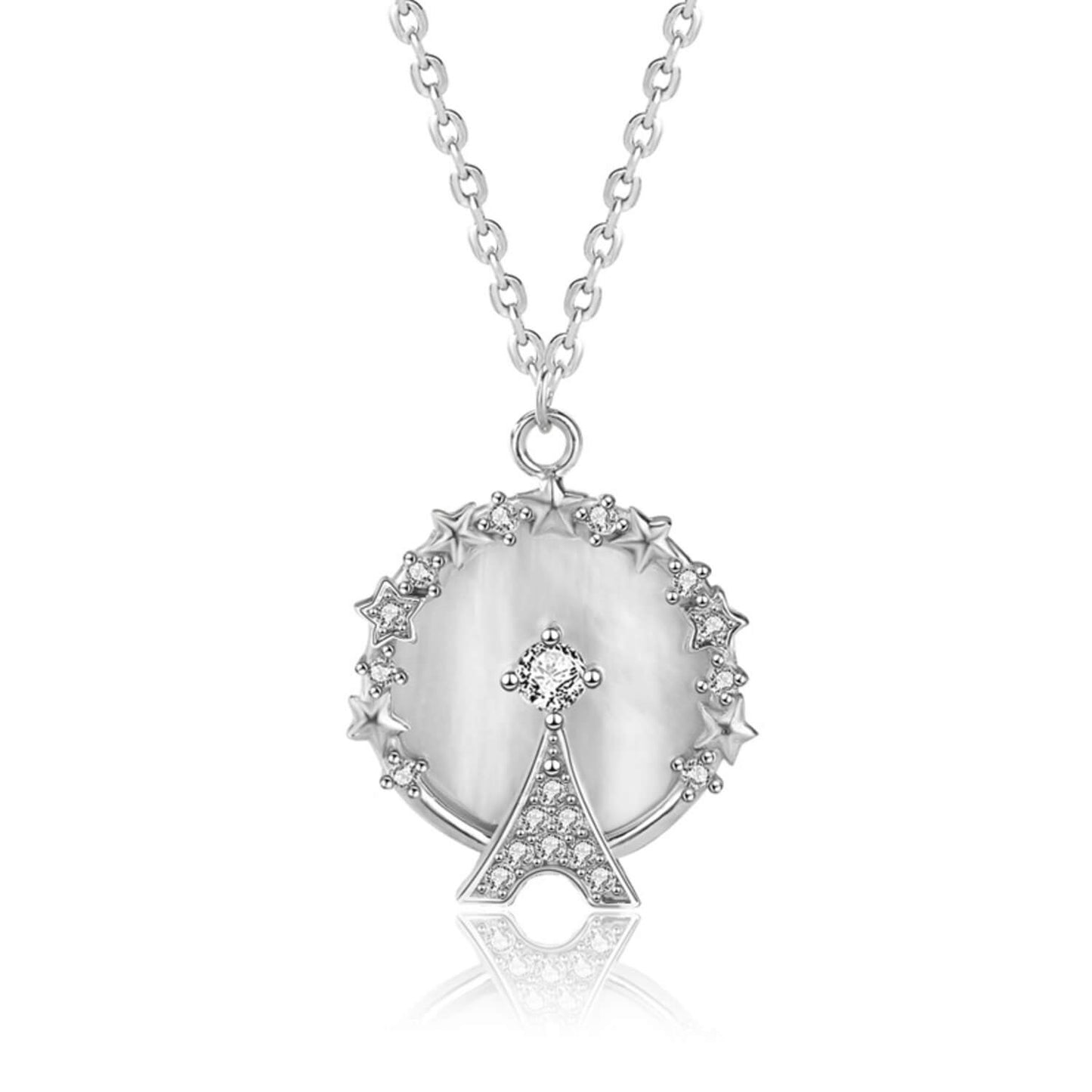diamond eiffel tower necklace silver