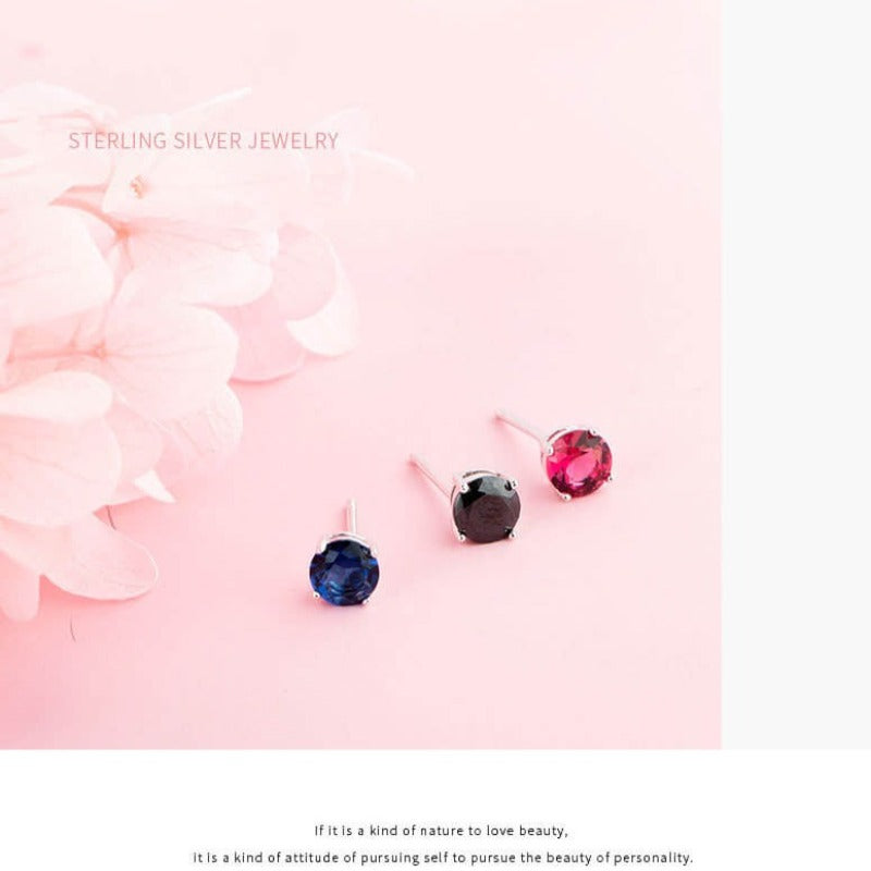 sterling silver 4 prong colorful diamond  earrings