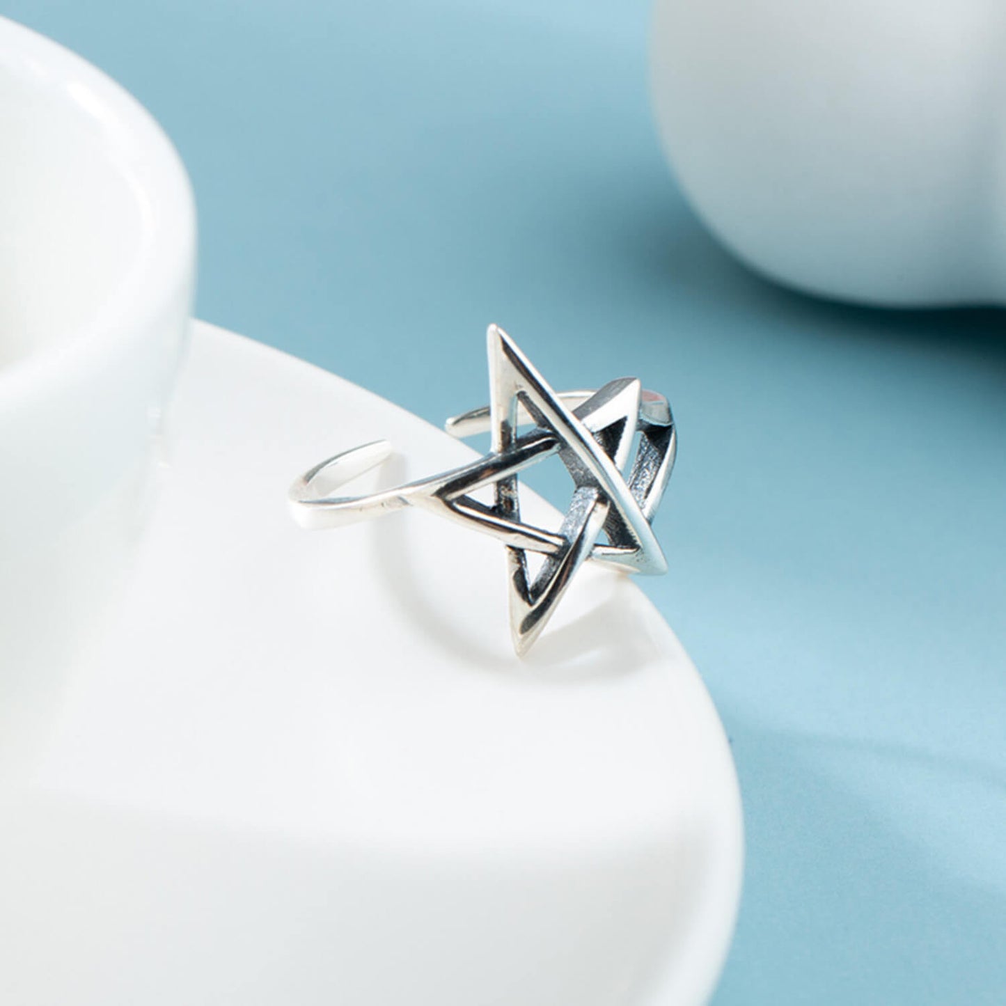 silver open star ring