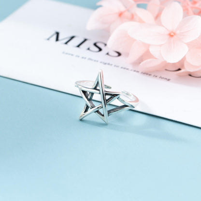 silver Pentagram Star Open Ring