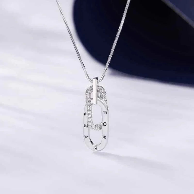 S925 Sterling Silver Interlocking Oval Pendant Necklace - JIMMY JEWELRY 01
