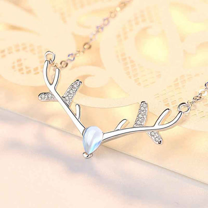Jimmy's Jewelry Moonstone Antler Pendant Necklace in 925 Sterling Silver