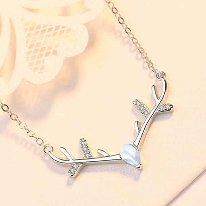 Jimmy's Jewelry Moonstone Antler Pendant Necklace in 925 Sterling Silver