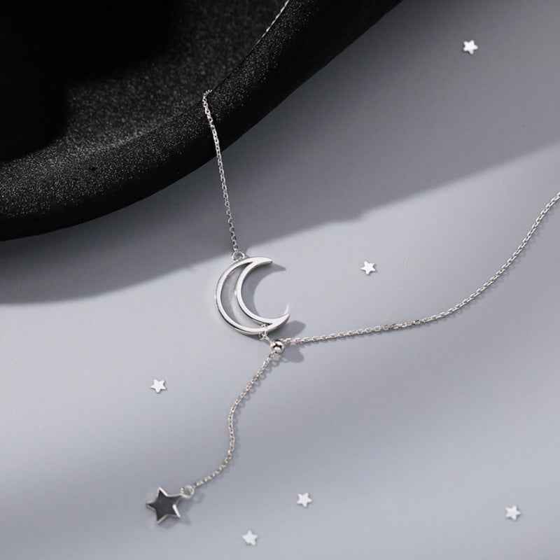 s925 sterling silver Moon and Star Female Necklace